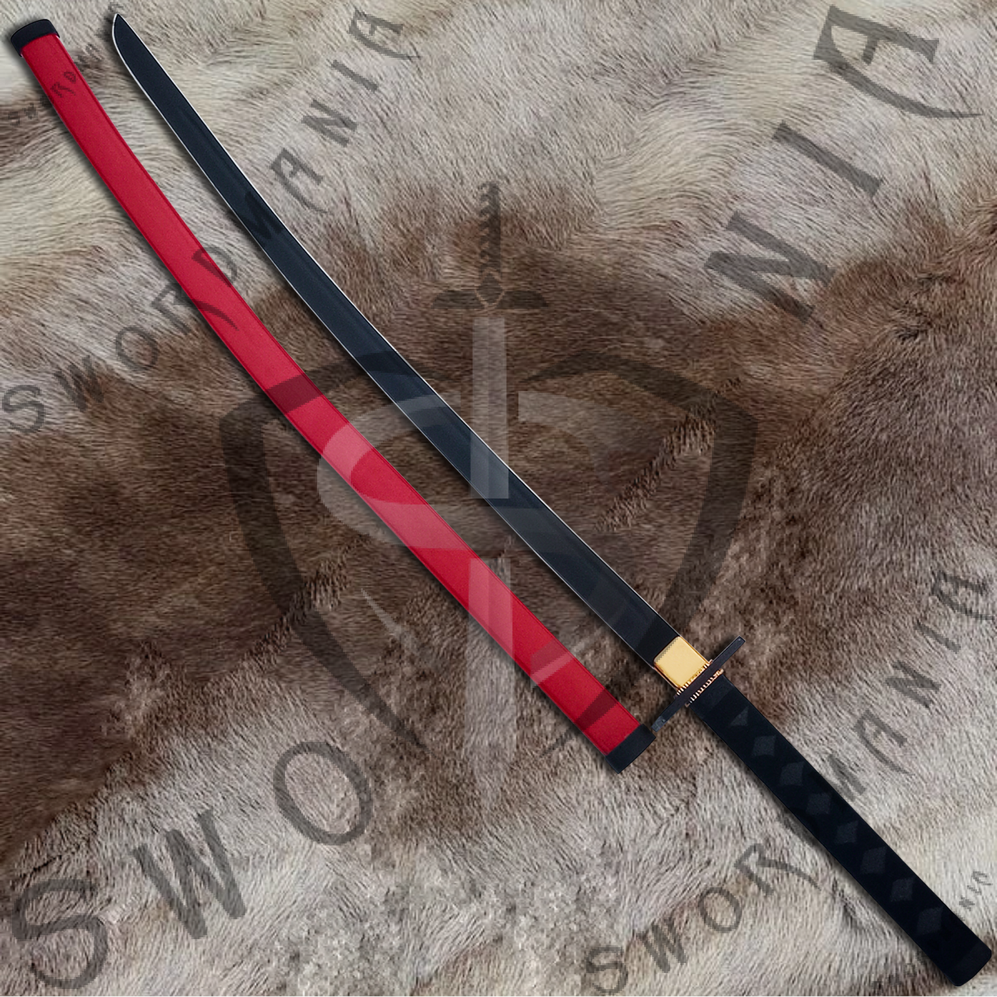 Deadpool Bea and Arthur Pair Katana Swords Black Set with Plaque and Scabbard