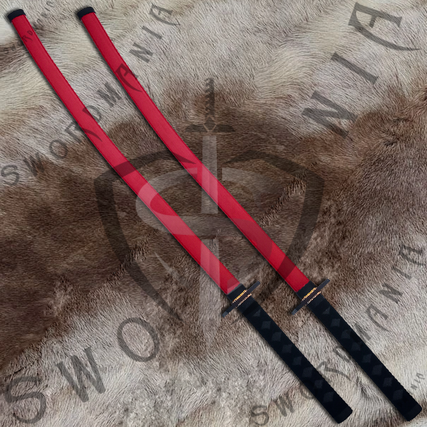 Deadpool Bea and Arthur Pair Katana Swords Black Set with Plaque and Scabbard