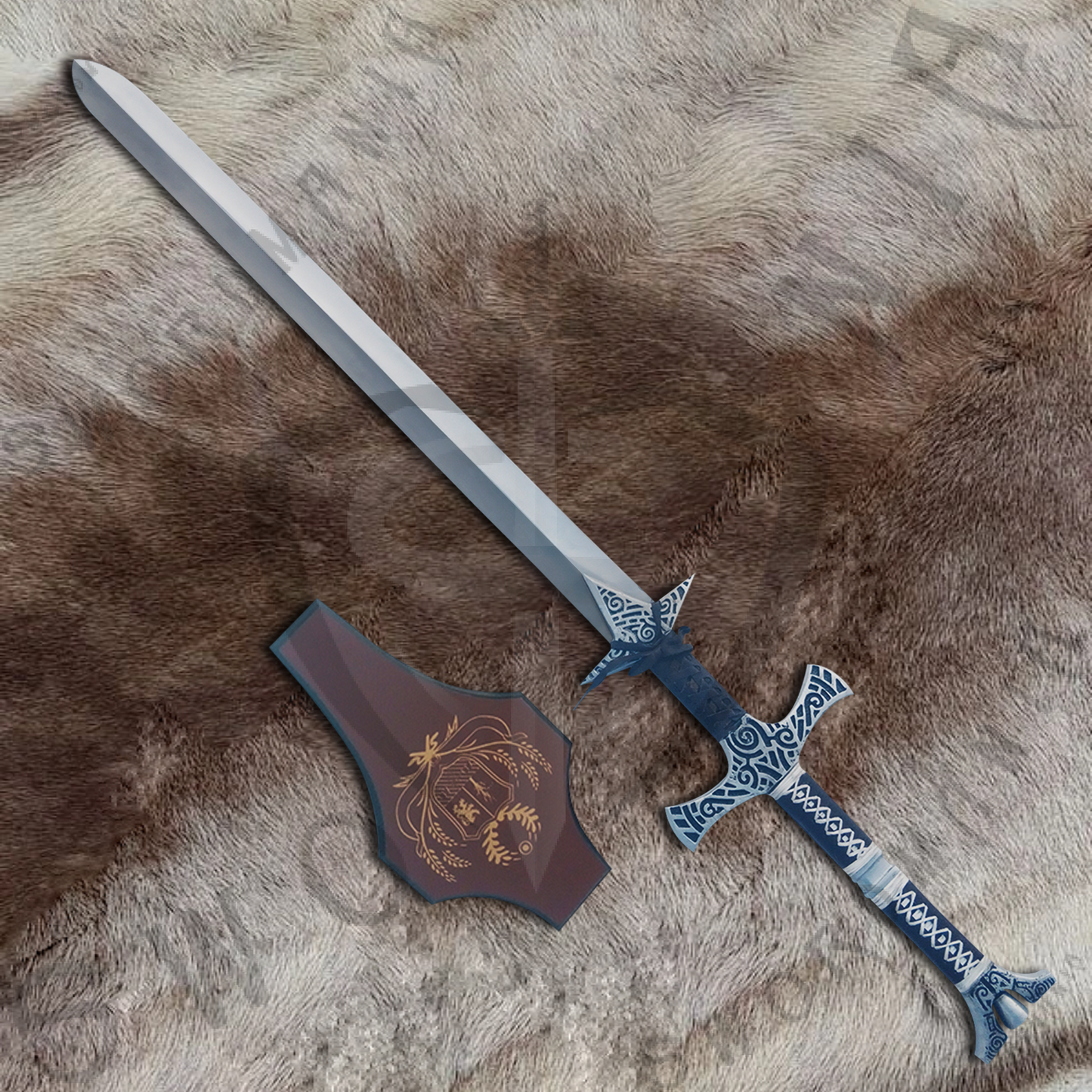 Elder Scrolls Skyrim Iron Greatsword with Wall Plaque and Sheath