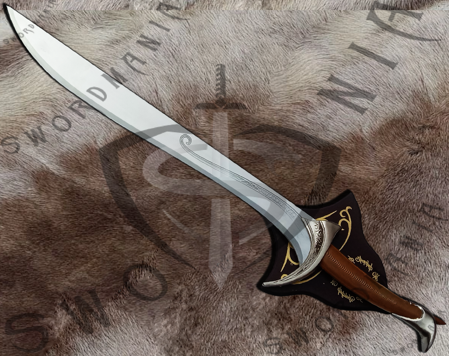 to display your cosplay replica of LOTR Orcrist Sword of Thorin Okenshield, we offer a FREE wooden complimentary plaque with metal fittings that allow you to display your sword with pride at your home or office.