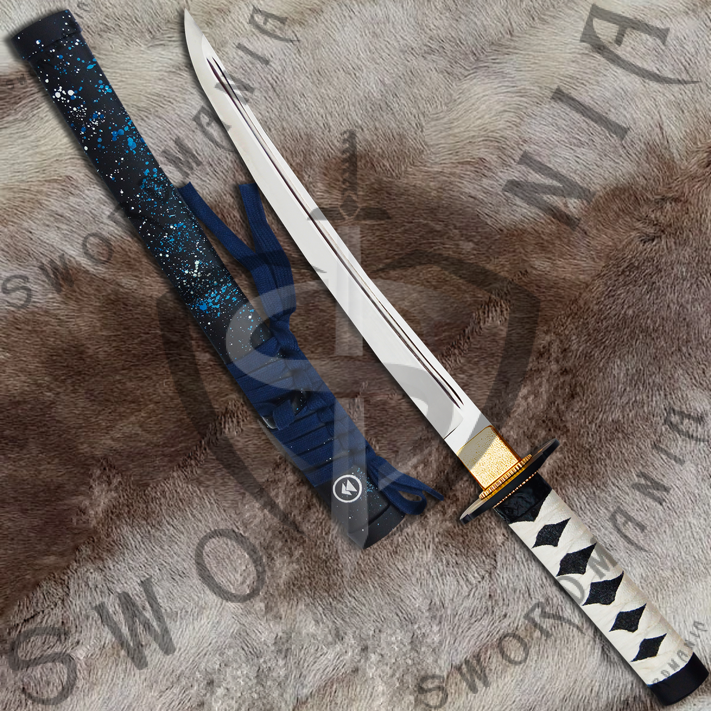 Ghost of Tsushima Clash of Clan Sakai Swords Pair of Tanto and Katana of Jin Sakai with Plaque and Scabbard-SM561