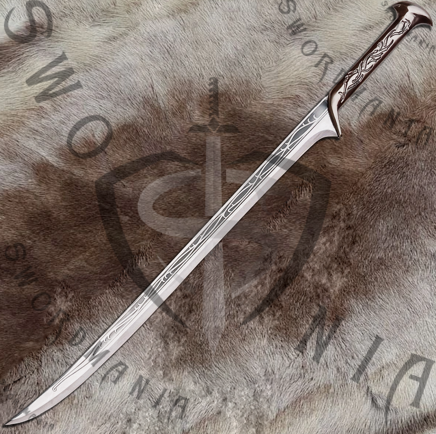 the blade of Thranduil sword is forged blade features mirror polish and signature elvish runes which continue in the hilt as well.