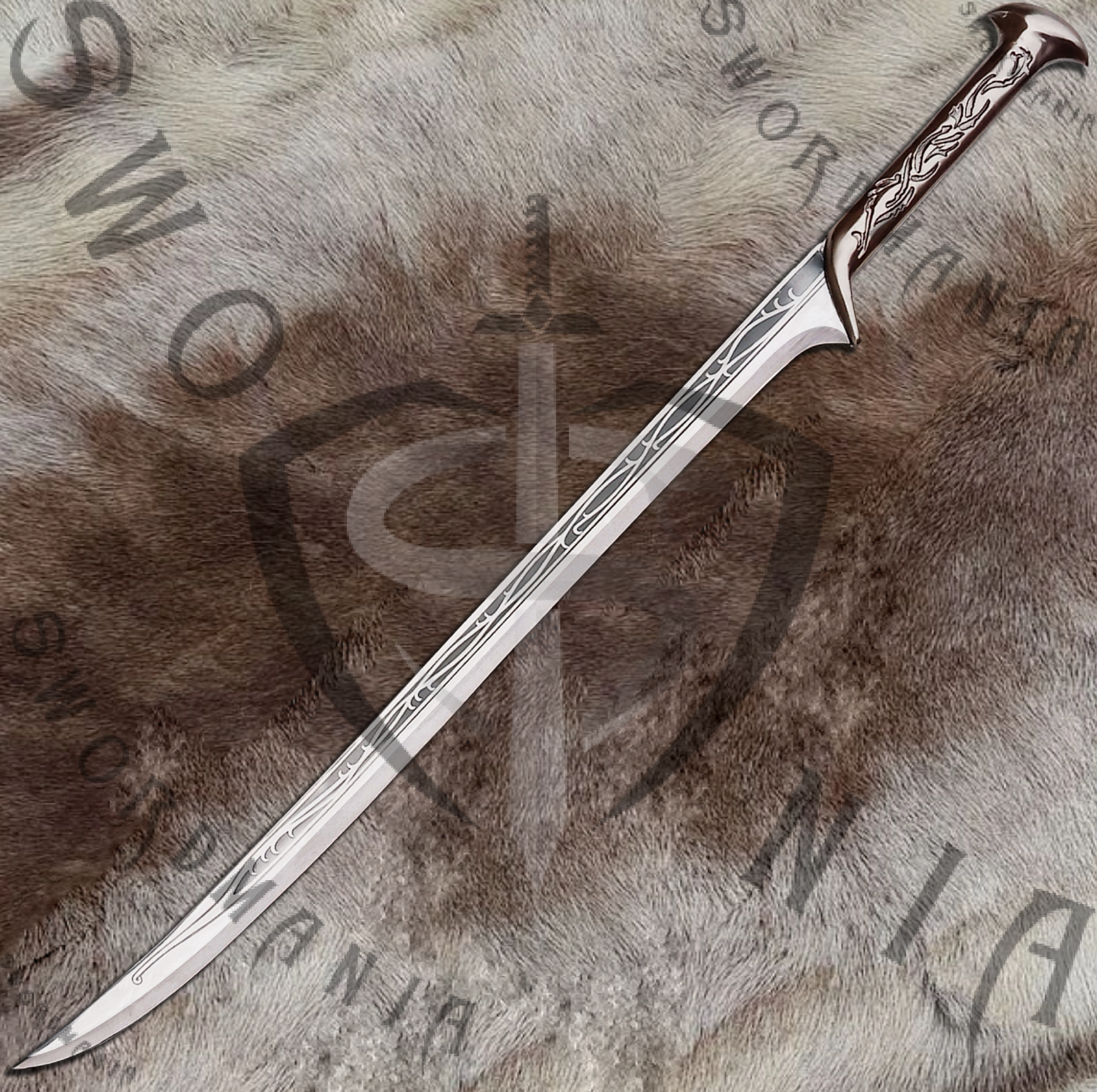 the blade of Thranduil sword is forged blade features mirror polish and signature elvish runes which continue in the hilt as well.
