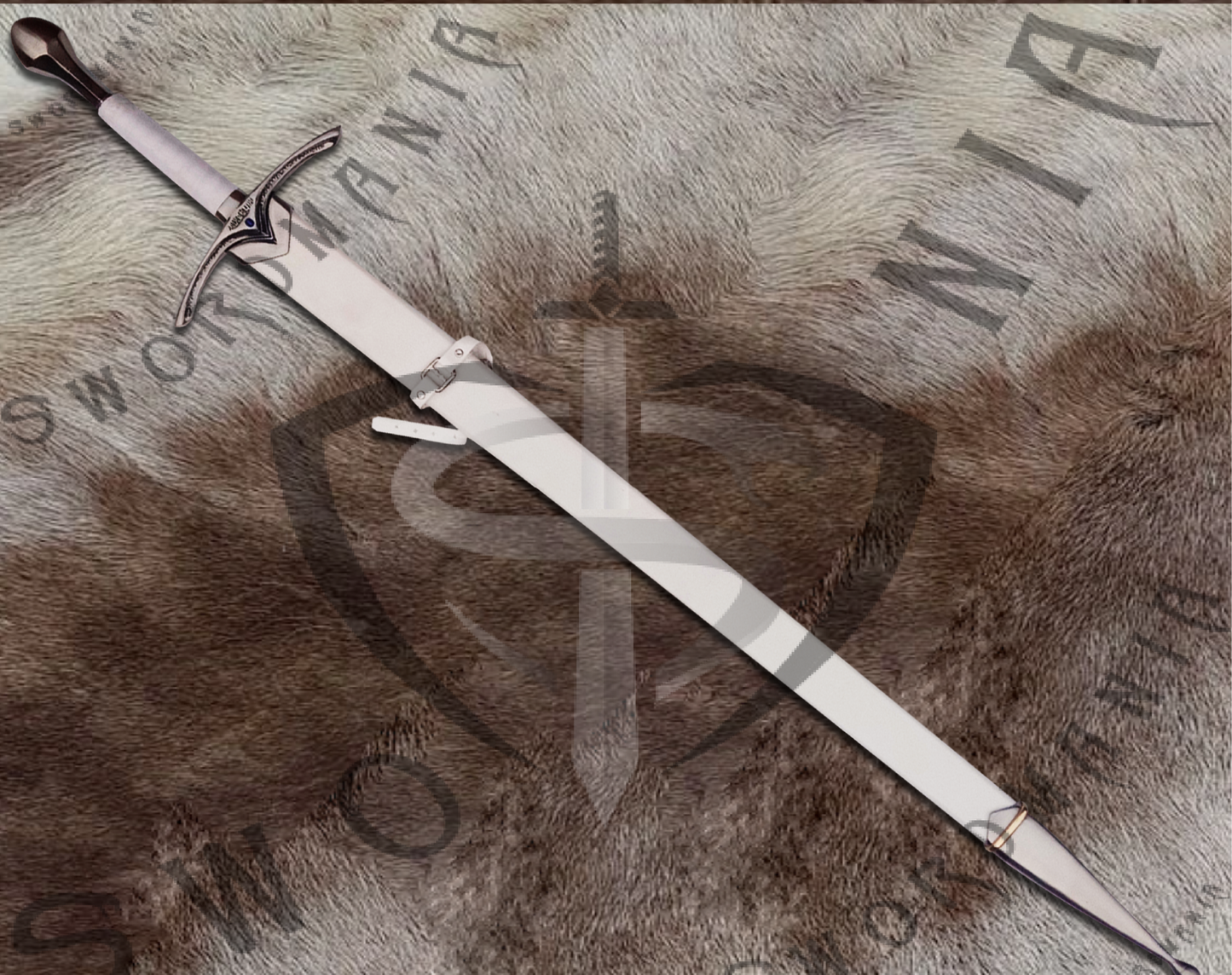 Hobbit White Glamdring sword has wooden scabbard hand stitched with pure white leather to perfectly couple the high quality of sword .