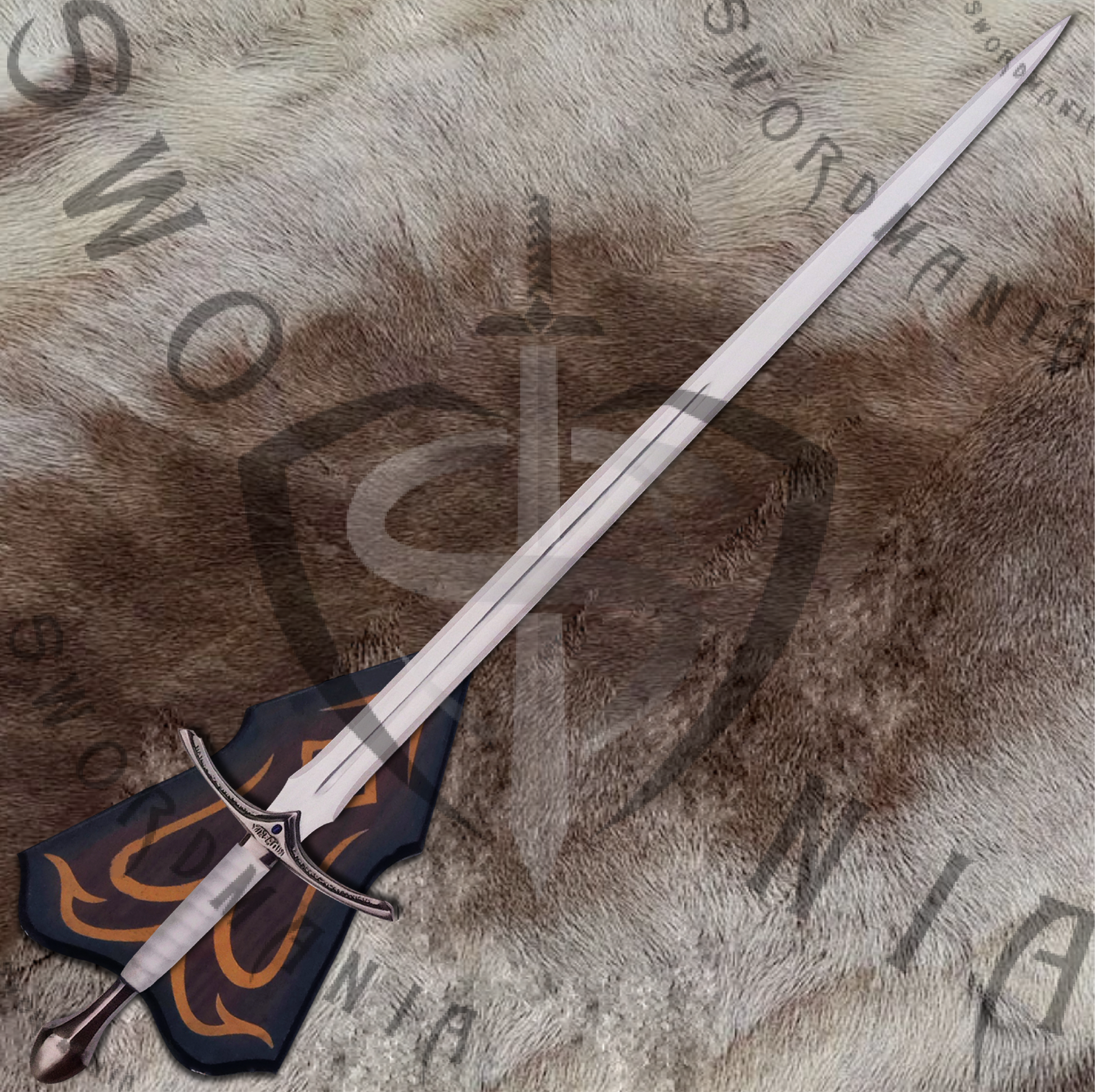The sword is handmade , hand forged full tang 45in full scale sword with a high polish finished blade that is edged and for its safety during carriage and for cosplay we added wooden silk printed plaque.