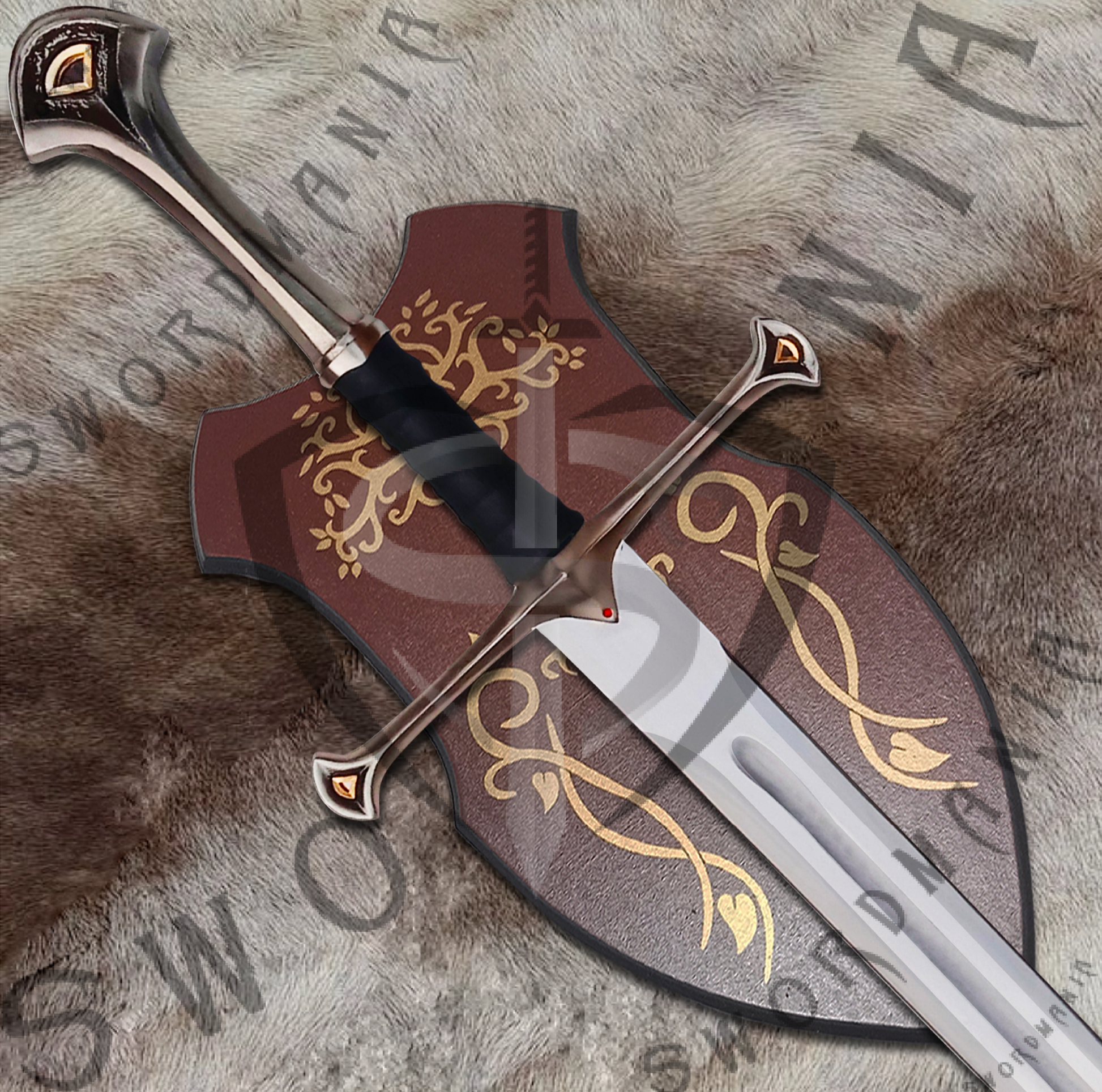 For display your cosplay replica of LOTR King Elendil Sword, we offer a FREE wooden complimentary plaque with metal fittings that allow you to display your sword with pride at your home or office.