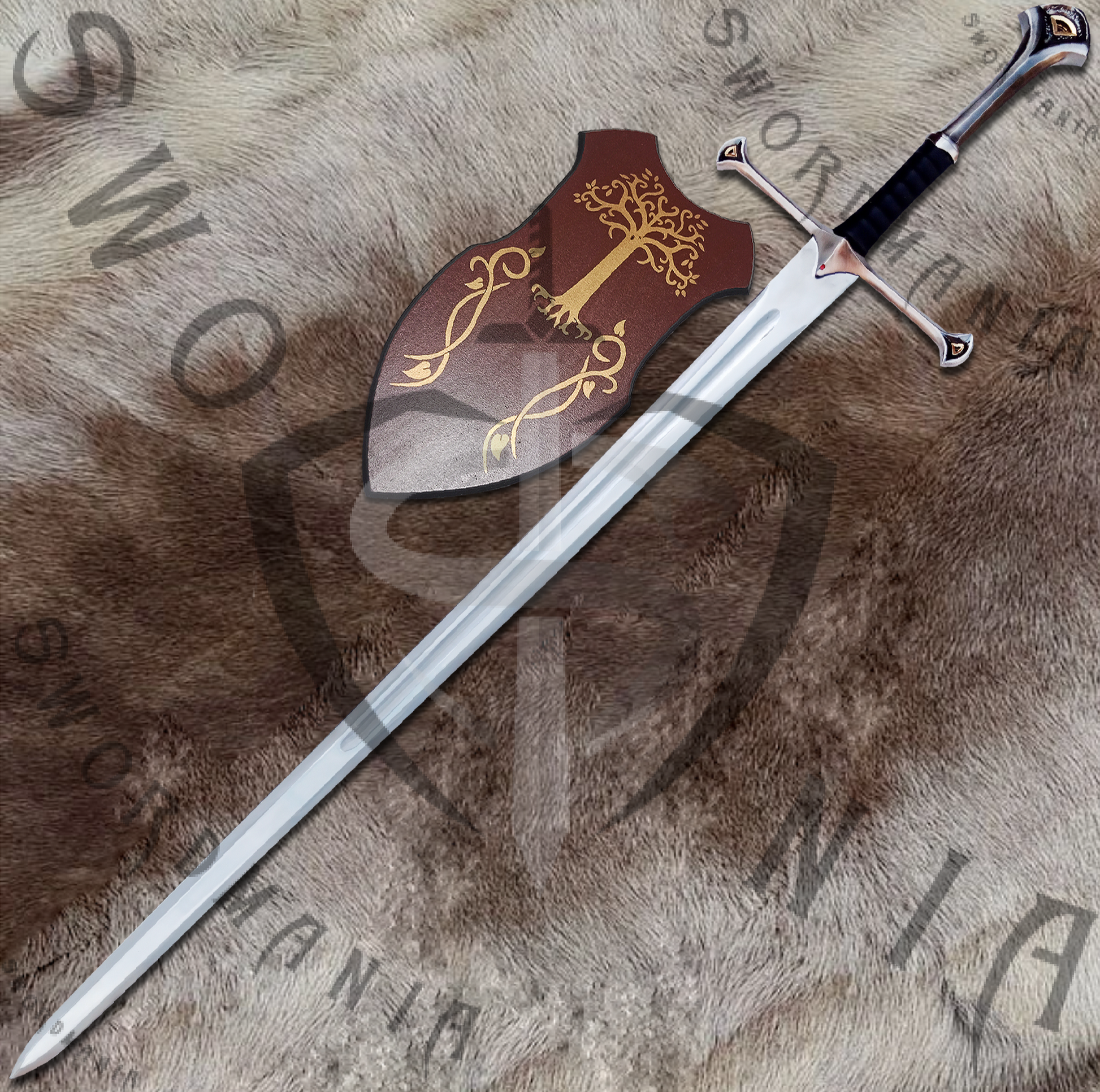 the blade of Narsil sword is high gloss finish and has silk printed wooden plaque.