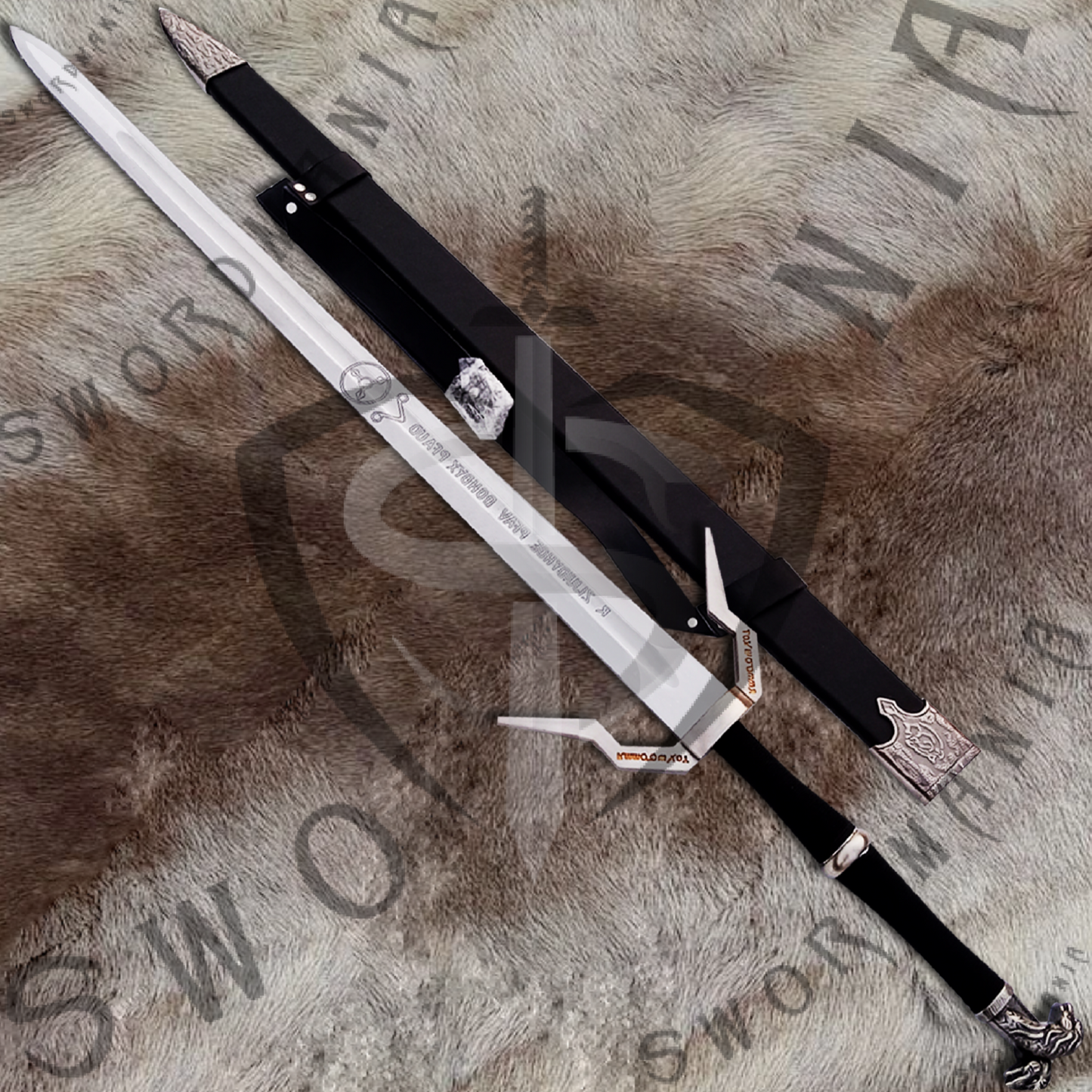 Witcher Geralt's Silver Sword with Wall Plaque and Scabbard-SM971