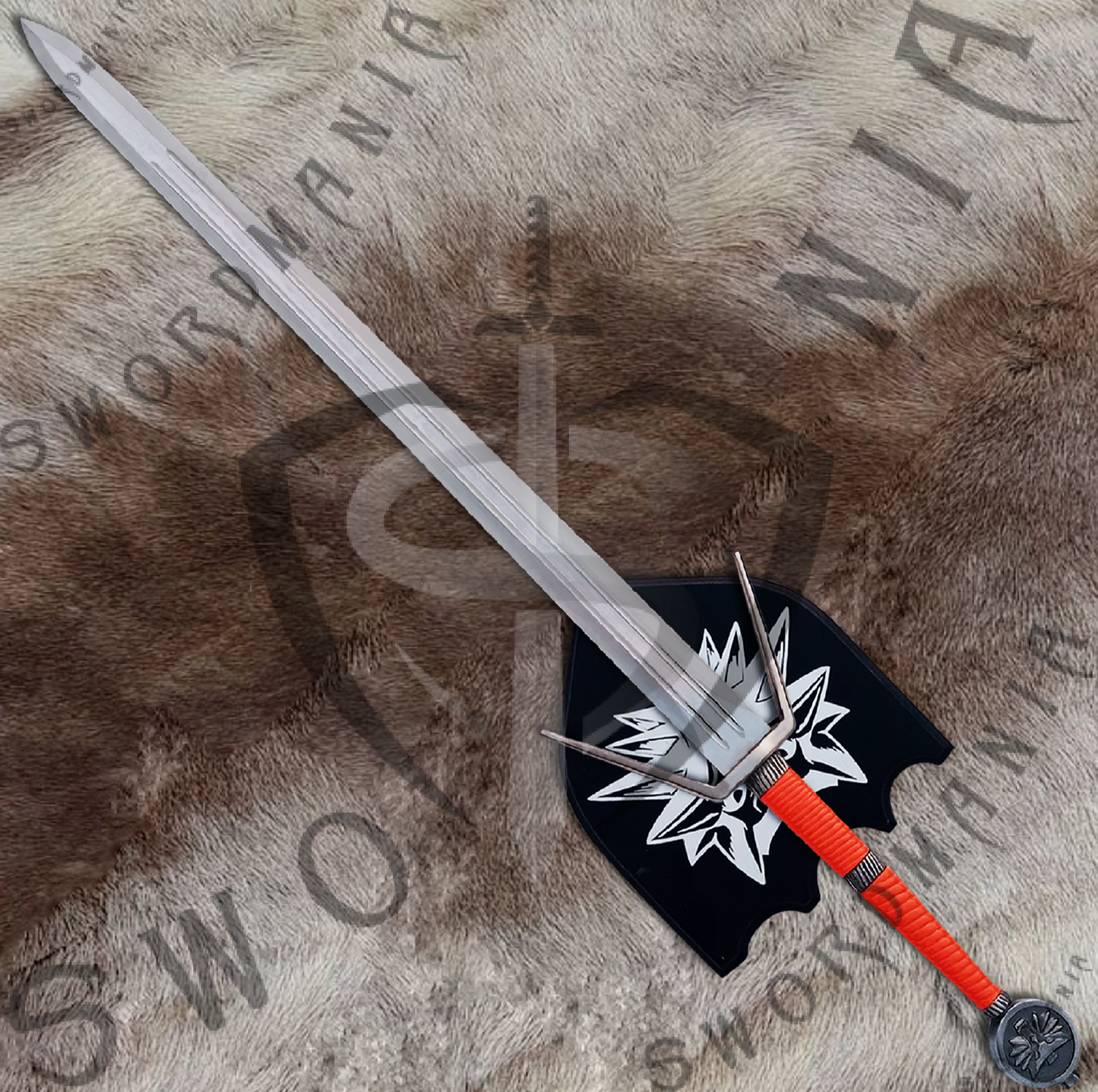 Witcher Feline Silver Sword Geralt's Feline Silver Sword (Orange) with Wall Plaque and Scabbard-SM972