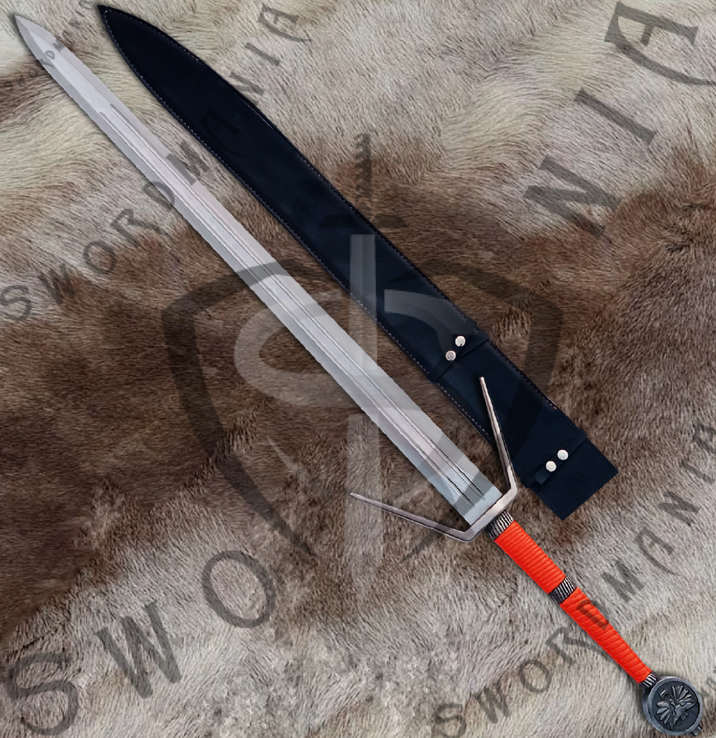 Witcher Feline Silver Sword Geralt's Feline Silver Sword (Orange) with Wall Plaque and Scabbard-SM972