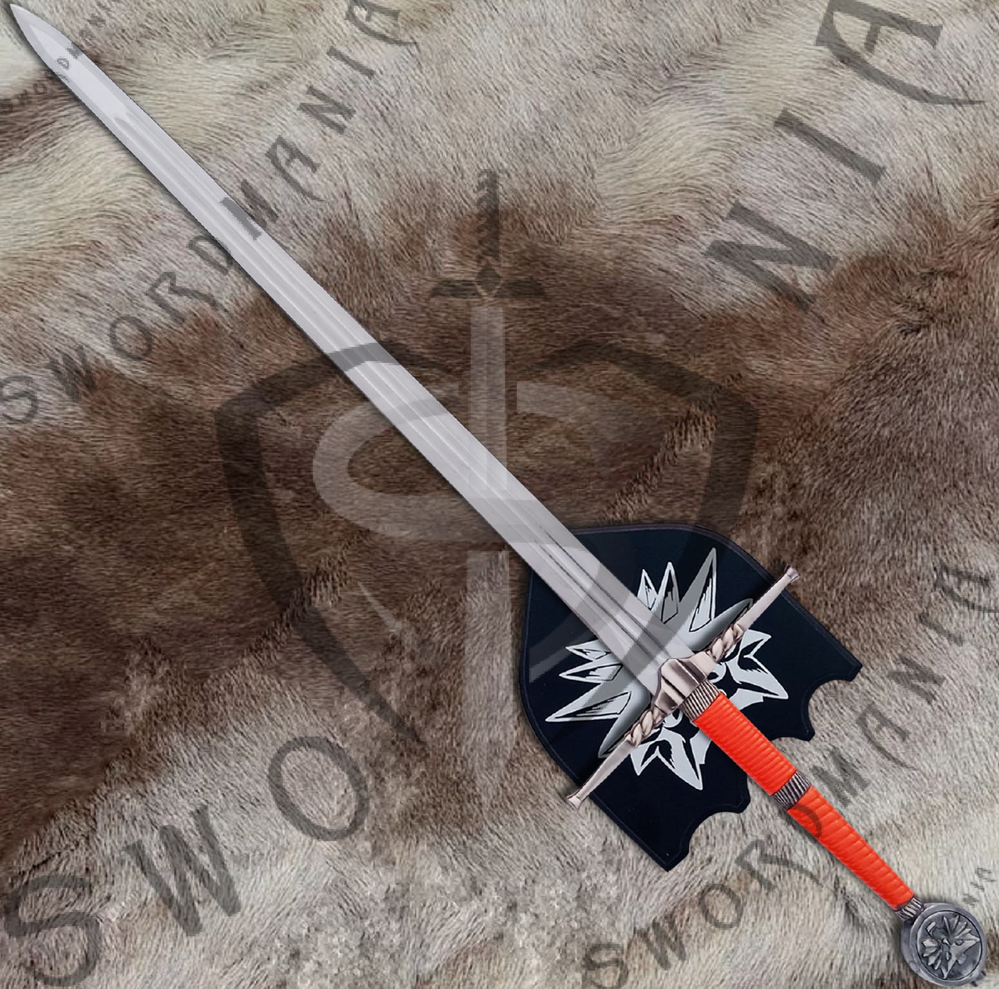 Witcher Orange Geralt's Steel Sword with Wall Plaque and Scabbard-SM973