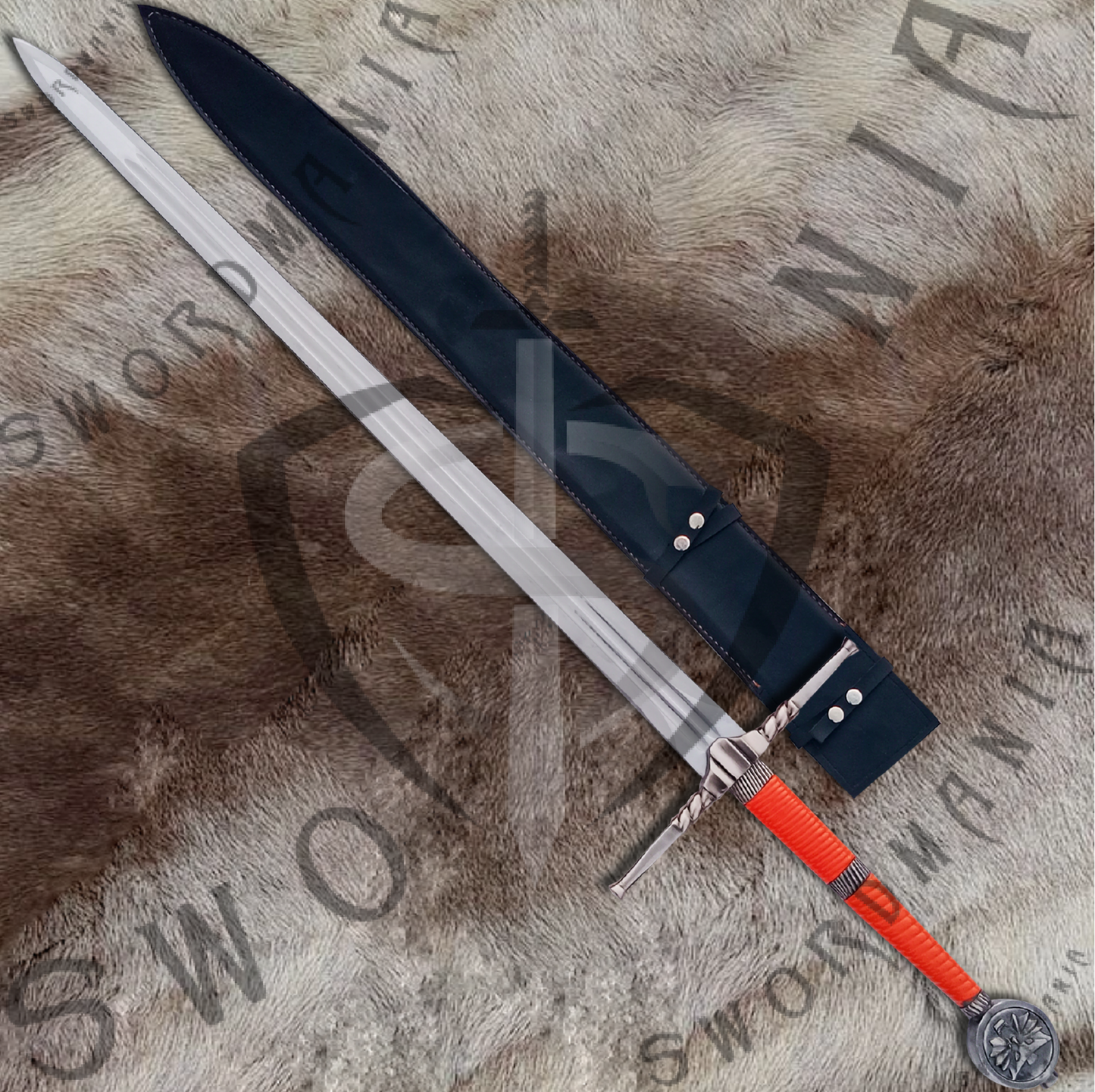 Witcher Orange Geralt's Steel Sword with Wall Plaque and Scabbard-SM973
