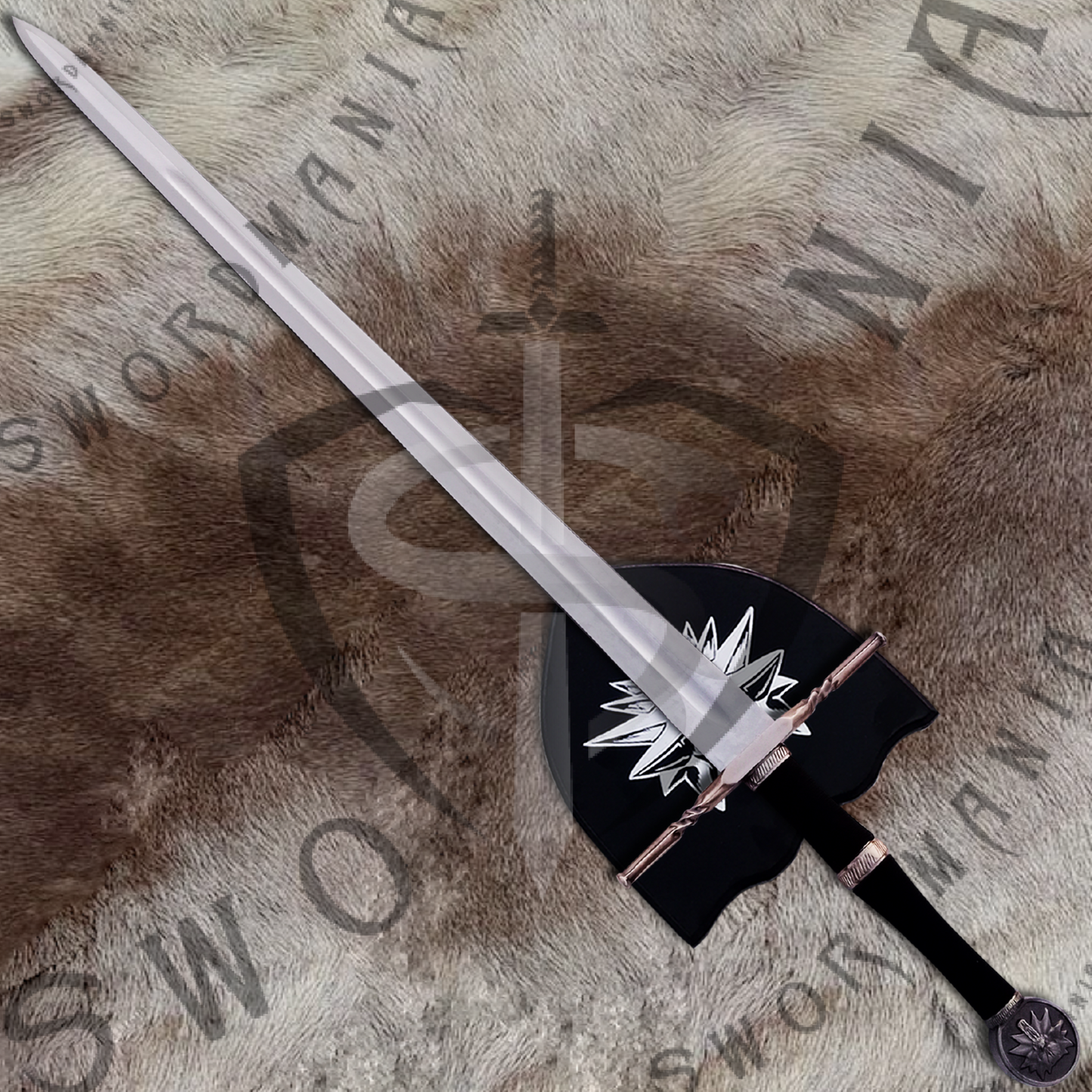 Witcher Geralt's Feline Steel Sword (Black) with Wall Plaque and Scabbard-SM974