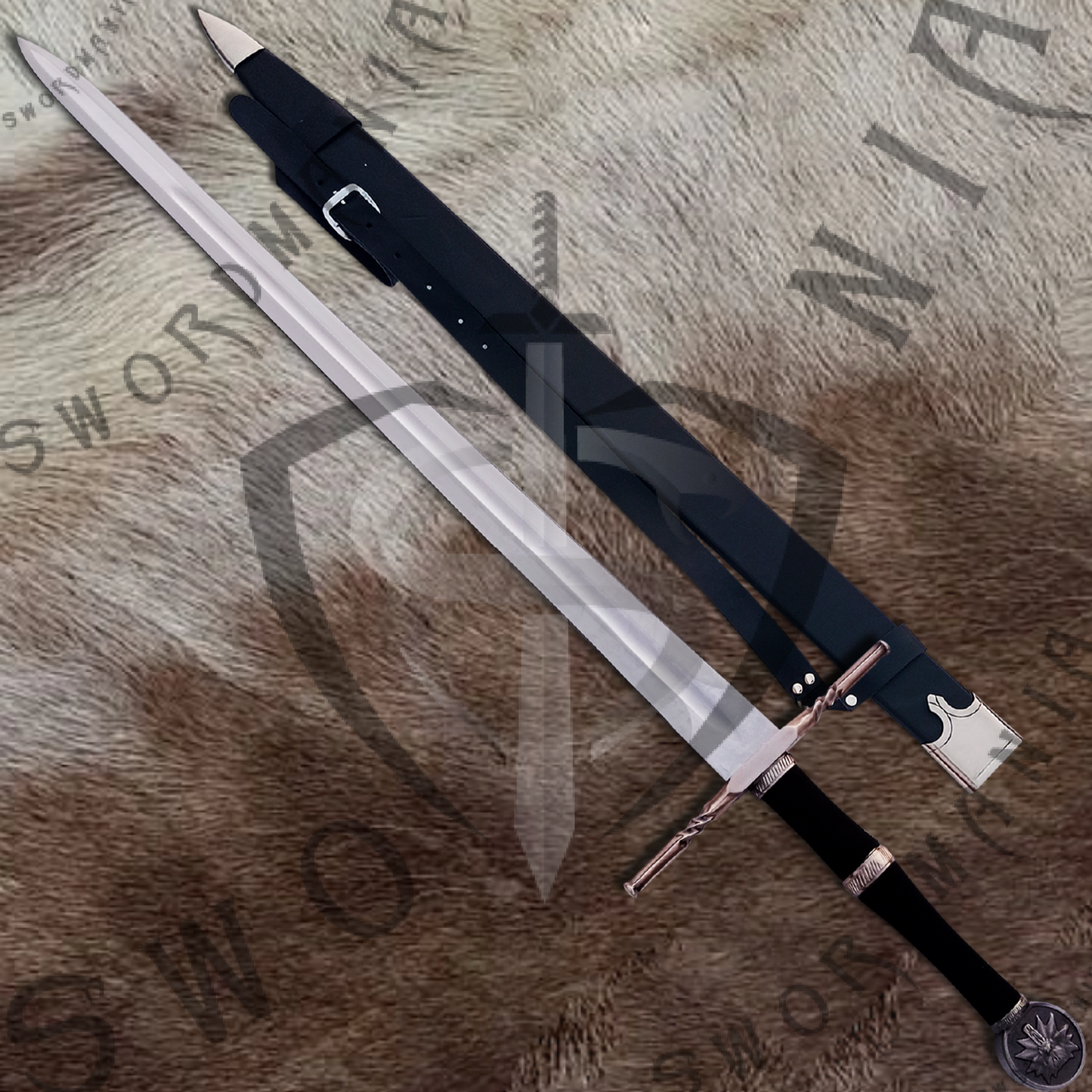 Witcher Geralt's Feline Steel Sword (Black) with Wall Plaque and Scabbard-SM974