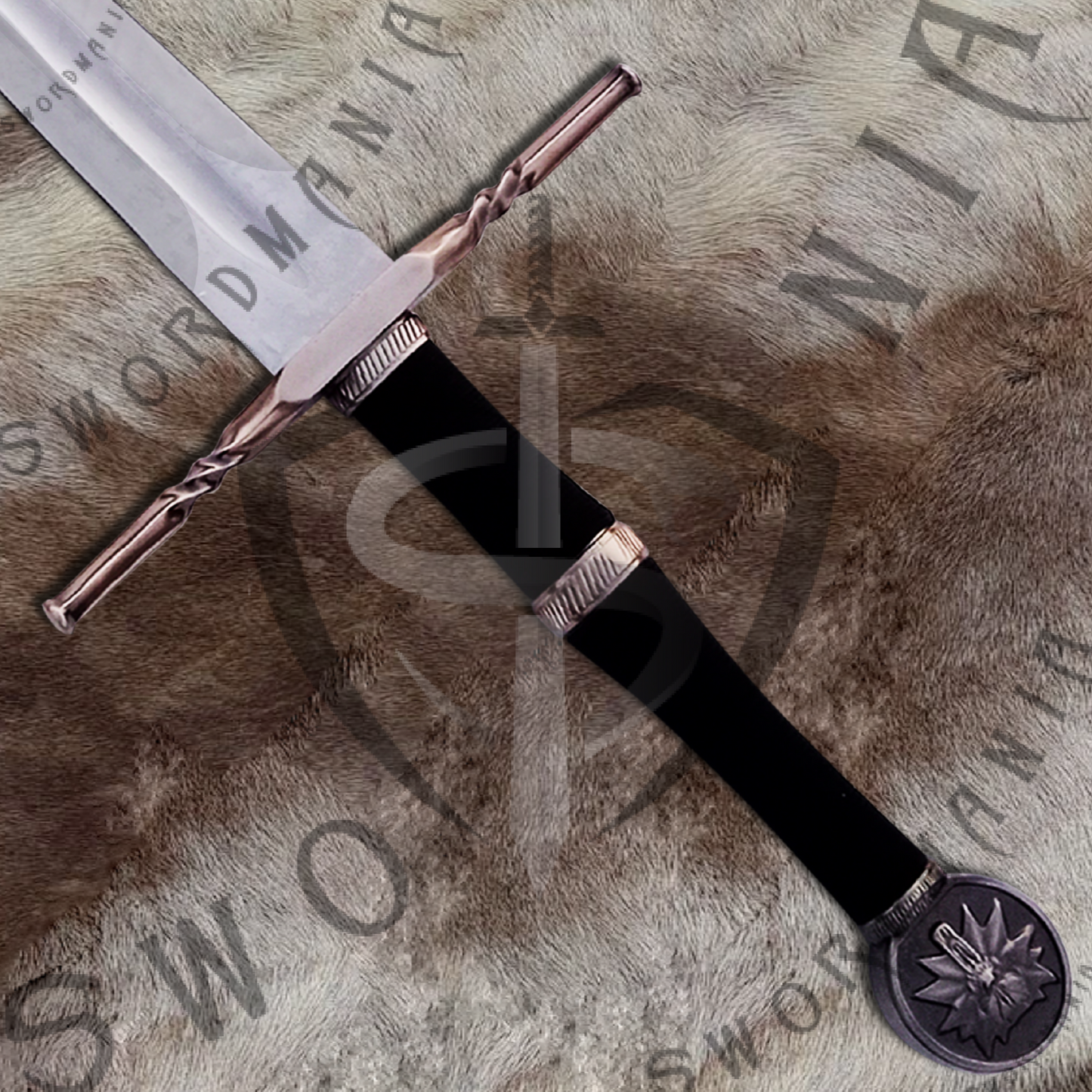 Witcher Geralt's Feline Steel Sword (Black) with Wall Plaque and Scabbard-SM974