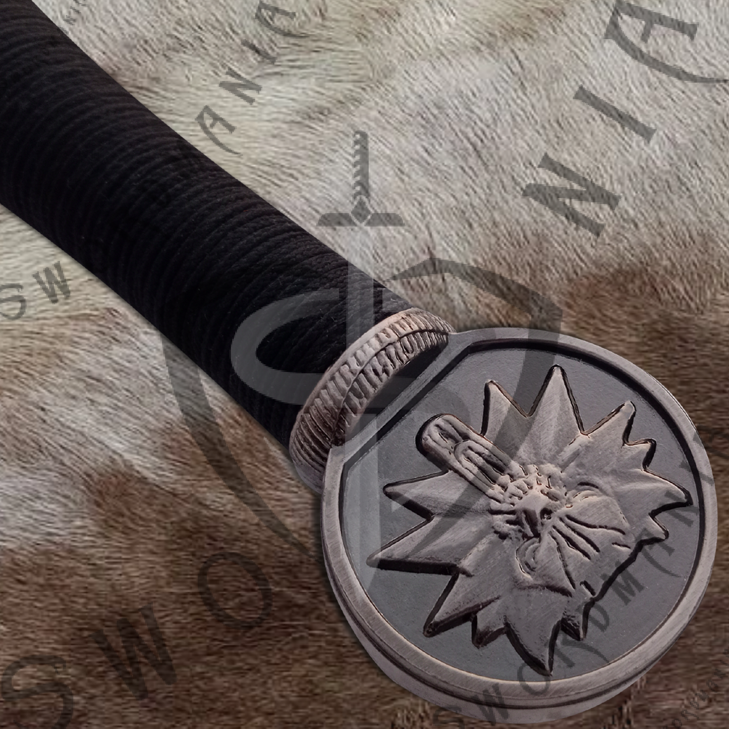 Witcher Geralt's Feline Steel Sword (Black) with Wall Plaque and Scabbard-SM974