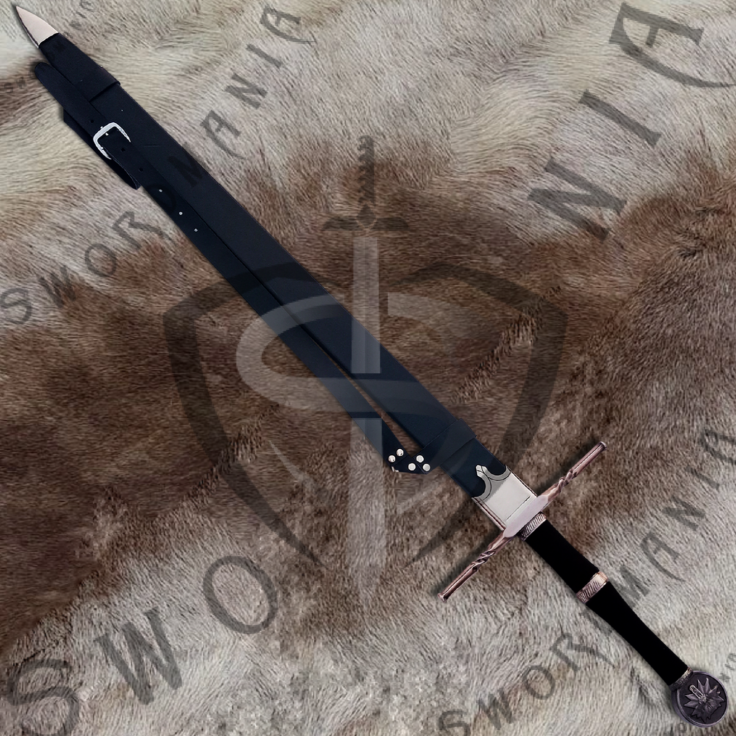 Witcher Geralt's Feline Steel Sword (Black) with Wall Plaque and Scabbard-SM974
