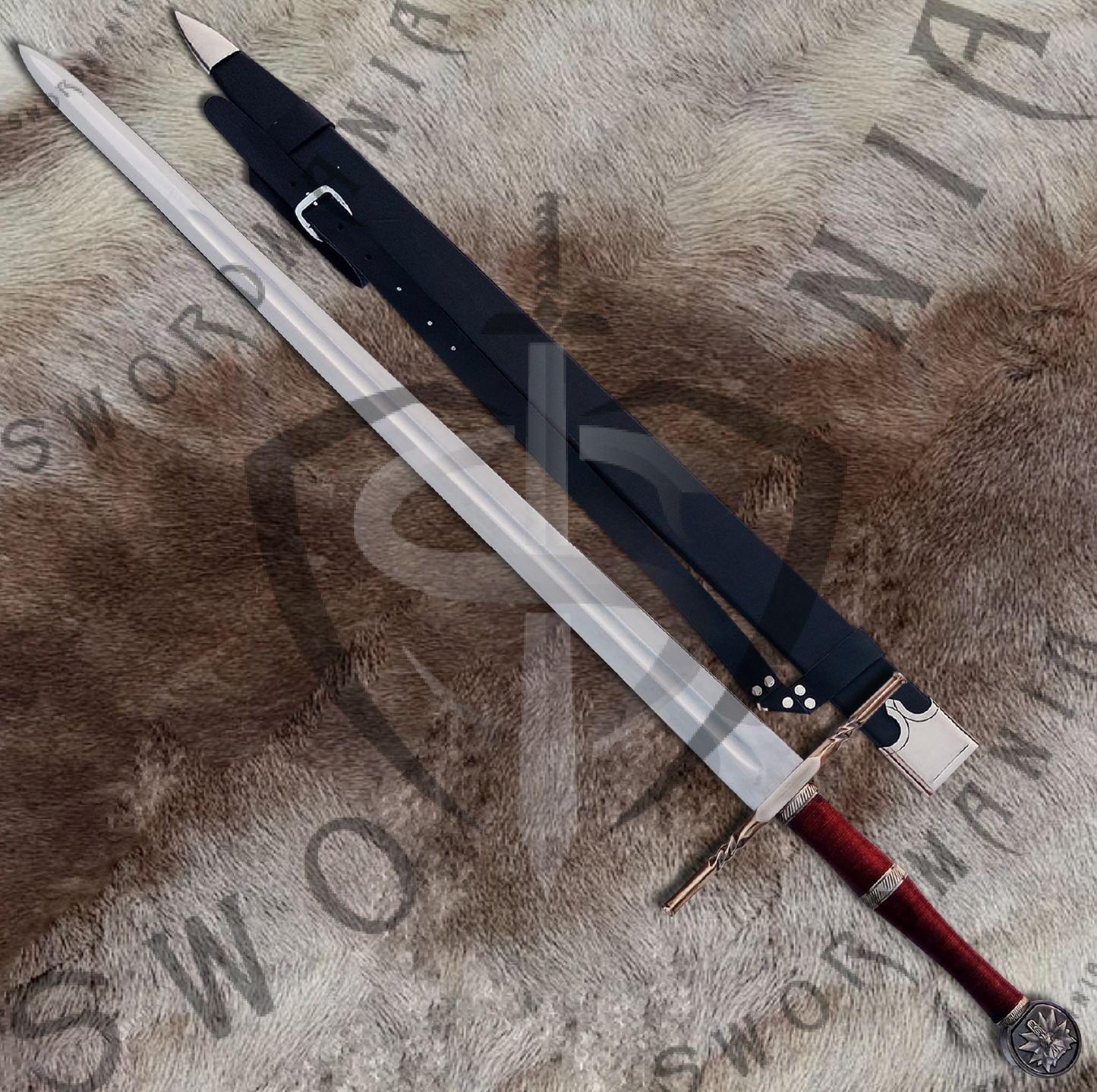 Witcher Geralt's Feline Steel Sword (Brown) with Wall Plaque and Scabbard-SM975