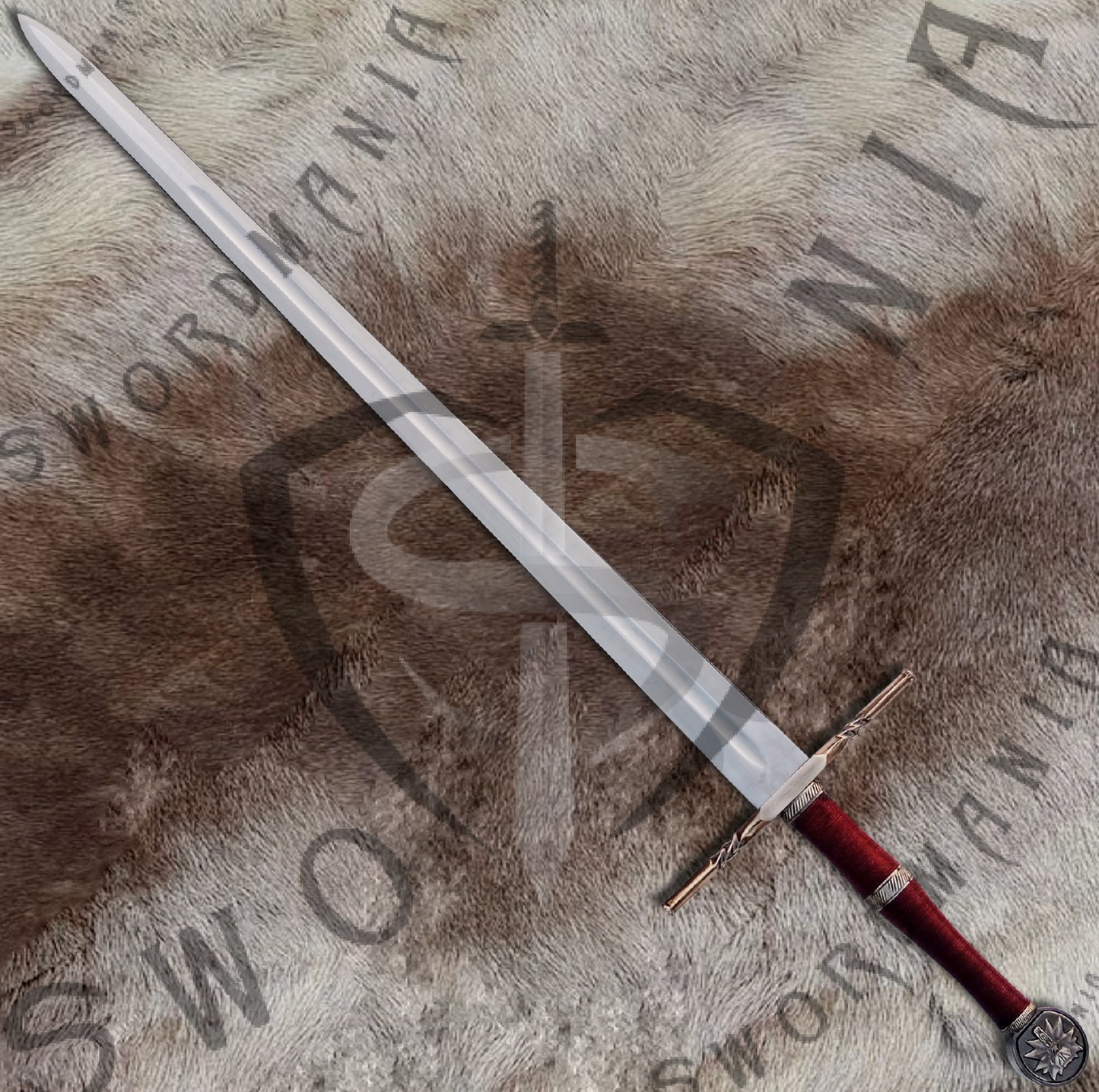 Witcher Geralt's Feline Steel Sword (Brown) with Wall Plaque and Scabbard-SM975