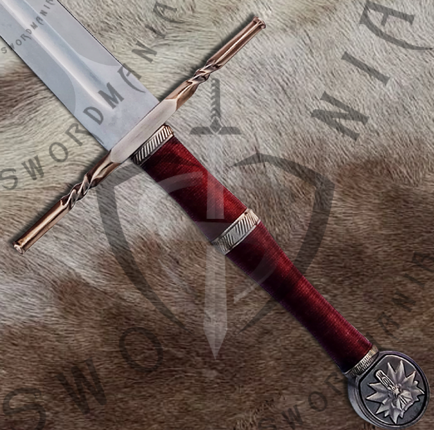 Witcher Geralt's Feline Steel Sword (Brown) with Wall Plaque and Scabbard-SM975
