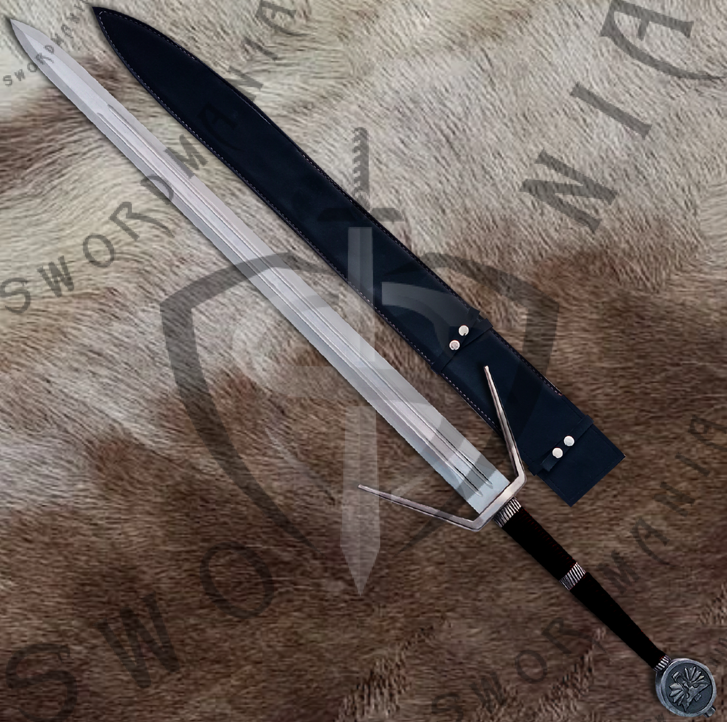 Witcher Feline Silver Sword Geralt's Feline Silver Sword with Wall Plaque and Scabbard-SM978