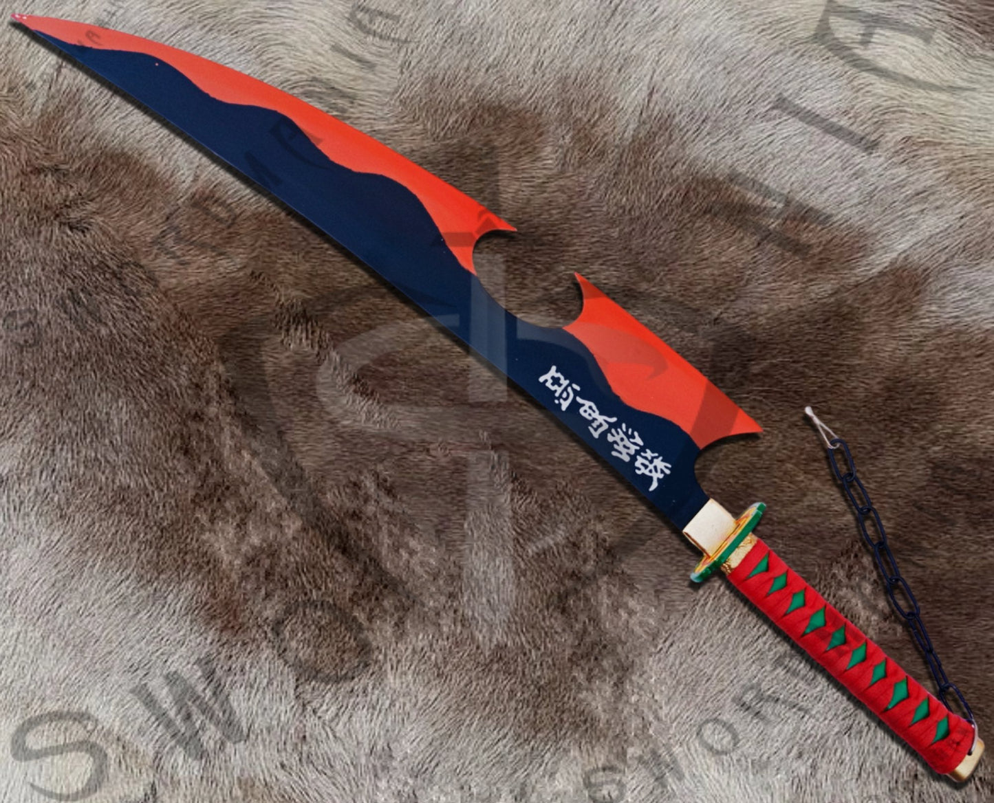 Demon Slayer Amber Nichirin Blades Swords of Uzui Tengen with Plaque and Scabbard-Orange Hamon