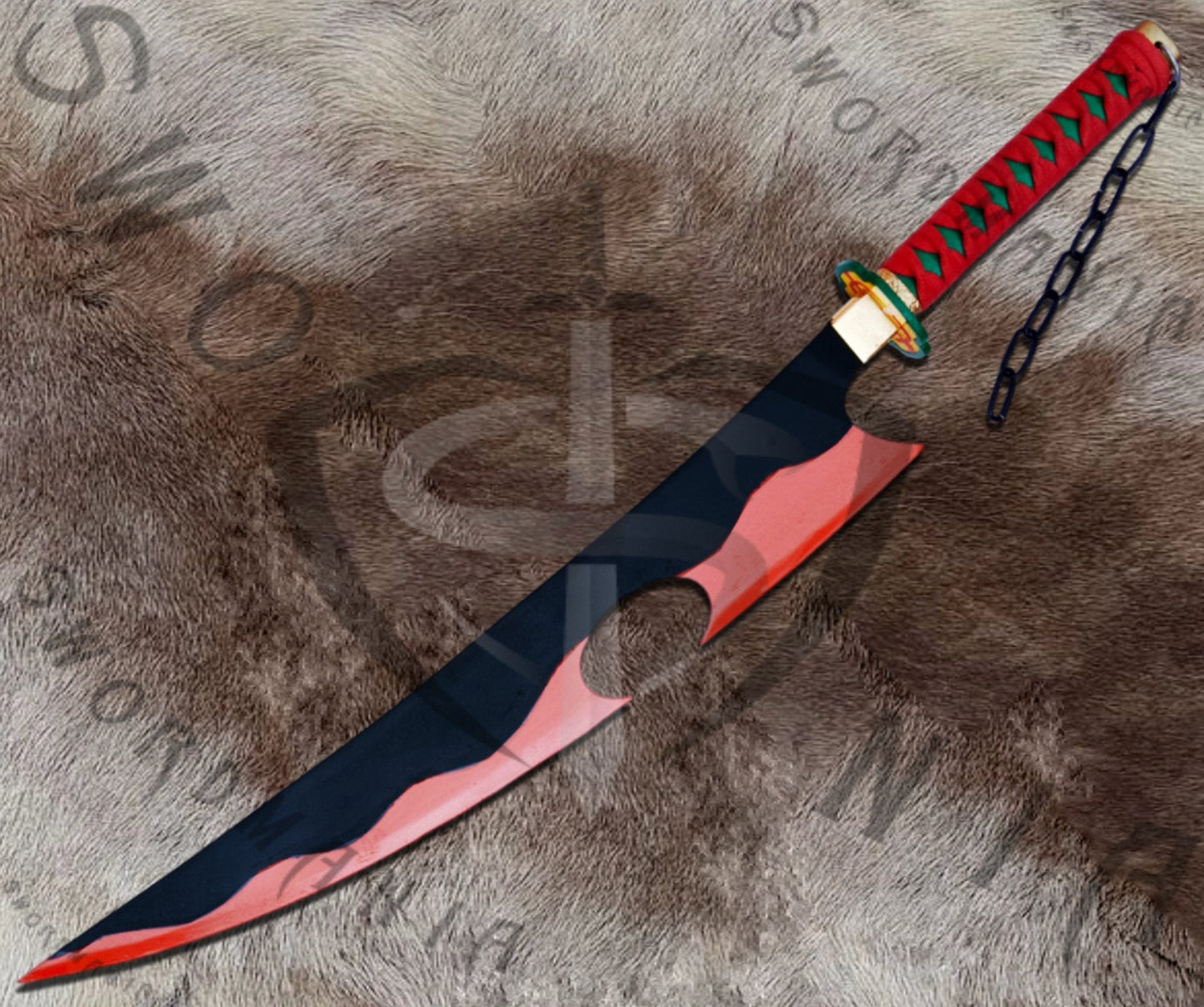 Demon Slayer Amber Nichirin Blades Swords of Uzui Tengen with Plaque and Scabbard-Orange Hamon