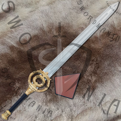 Skyrim Dawnbreaker Daedric artifact Sword of Meridia with Wall Plaque and Sheath