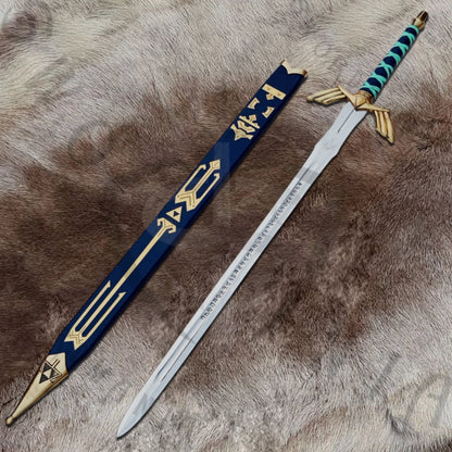 Legend of Zelda Prophecy Blue Hero Sword with Wall Plaque and Scabbard