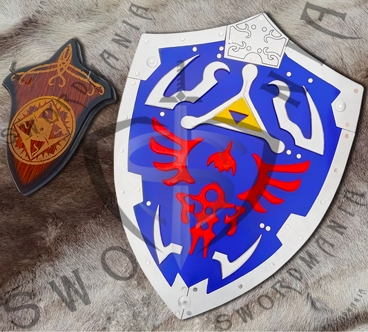 Legend of Zelda Blue Hylian Shield with Wall Plaque