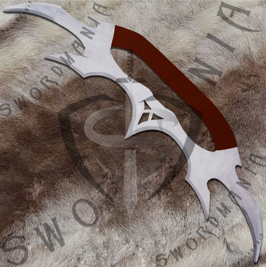 Bat'leth replica sword is handmade, hand forged full scale 45in sword with a high polish finished blade and sword's handle is wrapped with brown wrapping, making the entire sword a one piece sword.