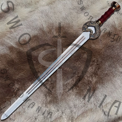 the blade of herugrim sword is high gloss finish with fuller and contains Rohan inscriptions