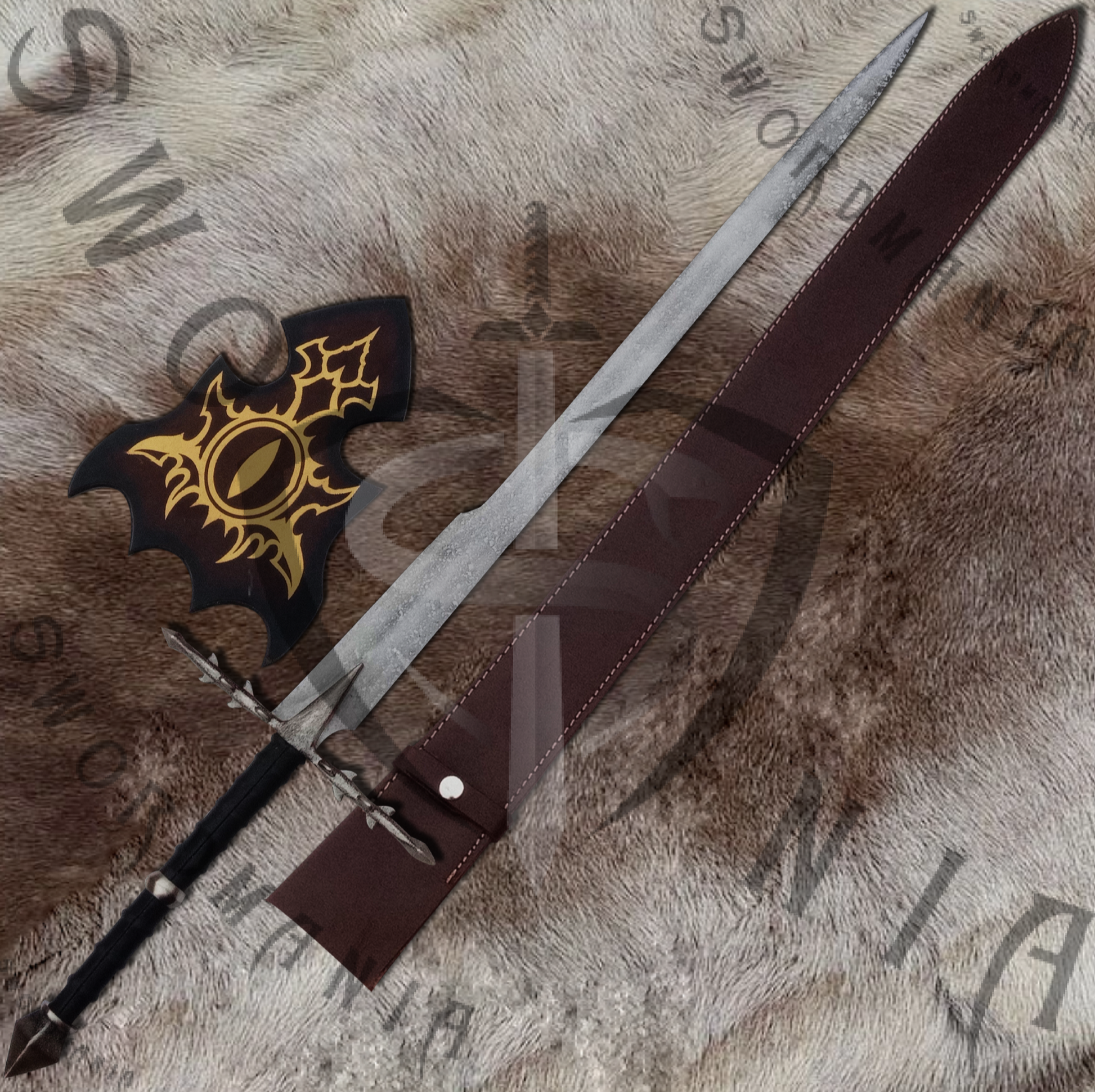 A complete set of Ringwraith Sword of Nazgul contains a 45in sword, meticulously designed to provide both protection for the blade  and a display plaque. Swordmania offers all of these in its replica of Ringwraith Sword ofNazgul, starting from just $79 with FREE shipping options available in some parts of USA, Canada & UK.