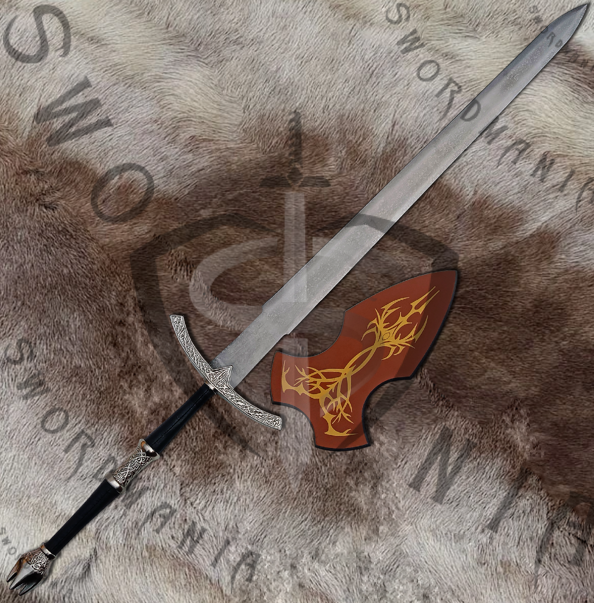 to display your cosplay replica of LOTR Witch King Sword of Angmar, we offer a FREE wooden complimentary plaque with metal fittings that allow you to display your sword with pride at your home or office.