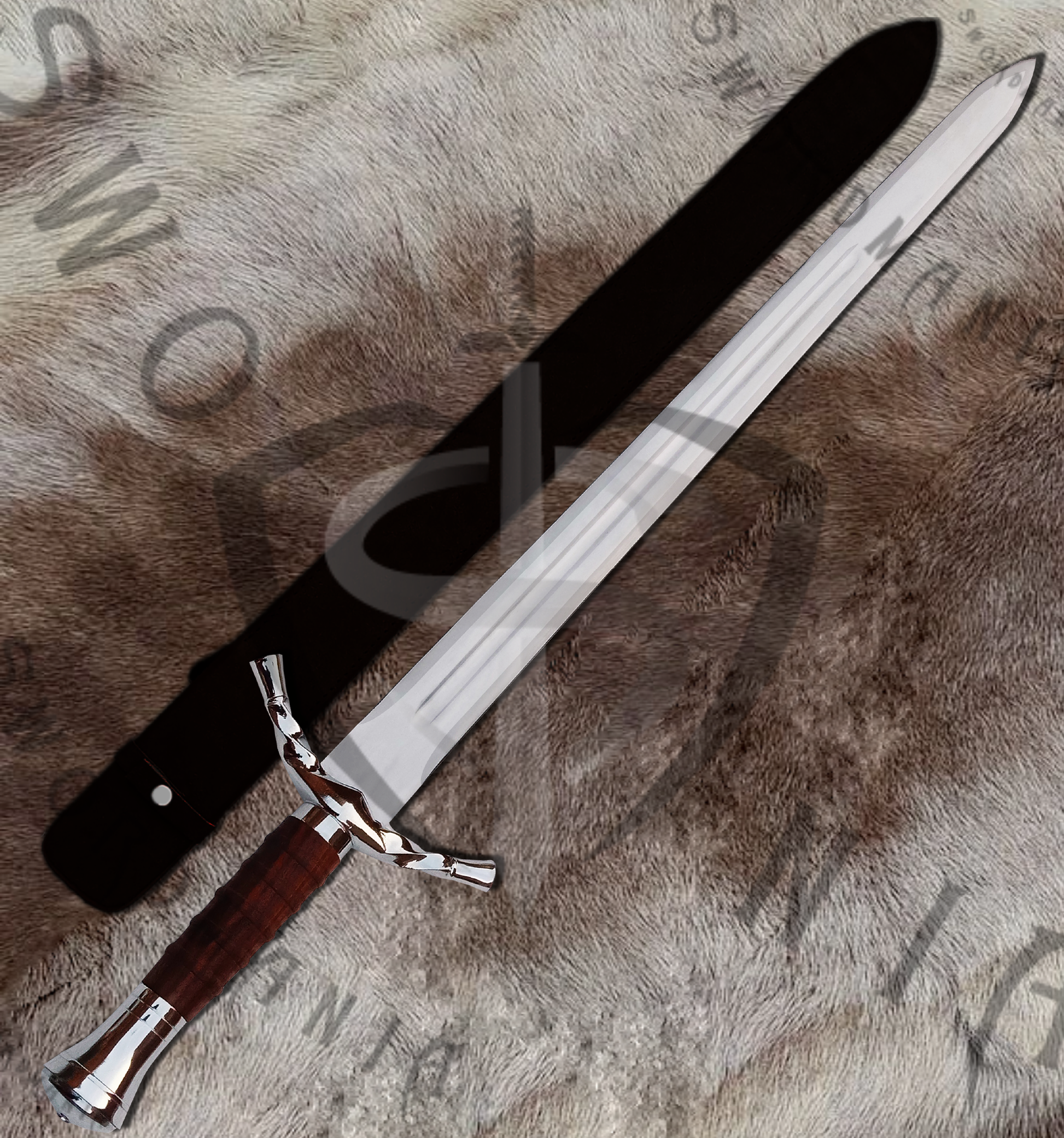 Boromir replica sword is handmade, hand forged full tang 38in full scale sword with a high polish finished blade that is edged and for its safety during carriage and cosplay, we offer a free complimentary sheath stitched with pure leather to perfectly couple the high quality manufacturing of the sword of boromir by expert swordsmiths at SWORDMANIA