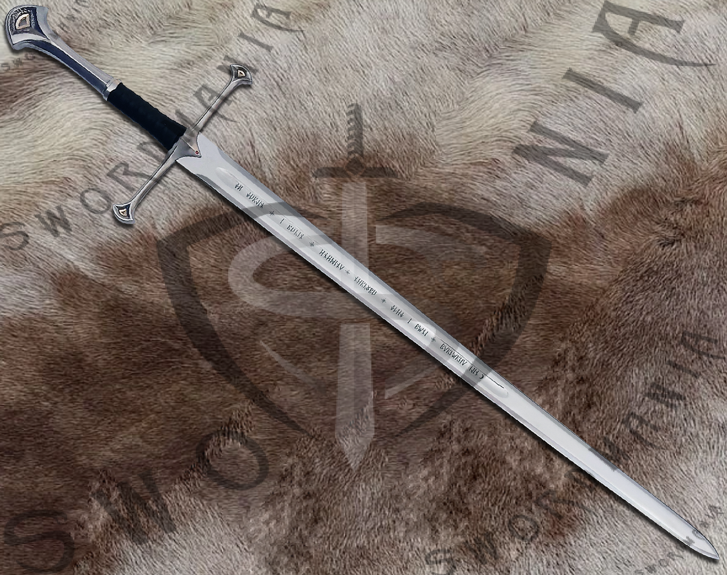 we forged this iconic fanatasy sword replica of anduril sword of aragorn from functional battle ready steels like high carbon steel,damascus and 5160 spring steel