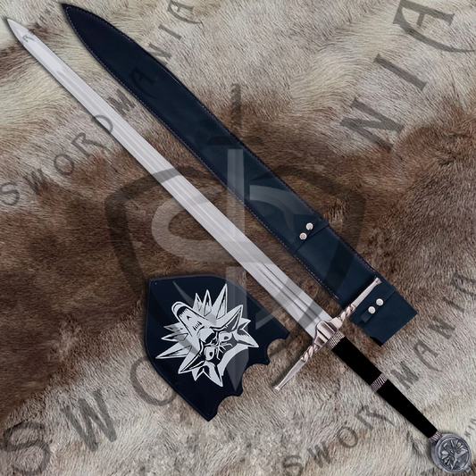 Witcher Geralt's Legendary Feline Steel Sword (Black) with Wall Plaque and Scabbard-SM979