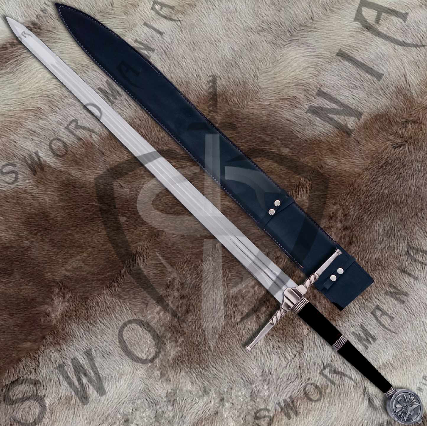 Witcher Geralt's Legendary Feline Steel Sword (Black) with Wall Plaque and Scabbard-SM979