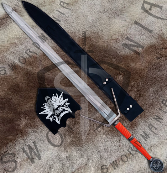 Witcher Feline Silver Sword Geralt's Feline Silver Sword (Orange) with Wall Plaque and Scabbard-SM972